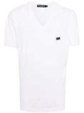 Logo-patch V-neck cotton T-shirt